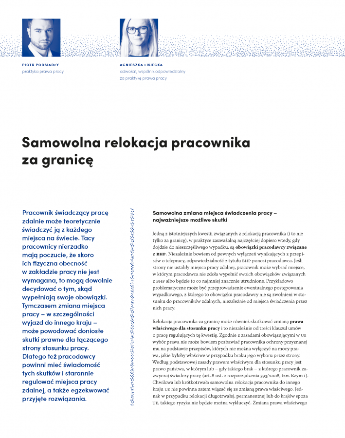 Samowolna relokacja pracownika za granicę