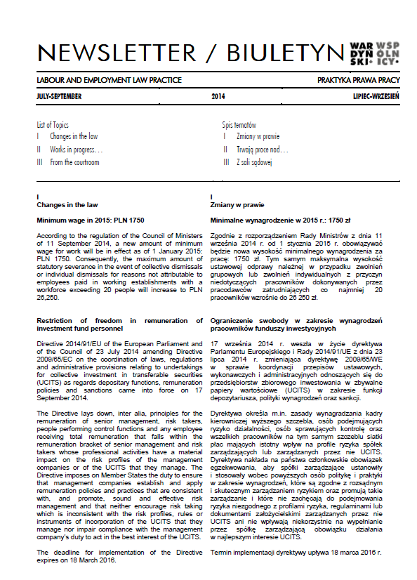 Biuletyn prawa pracy, lipiec - wrzesień 2014