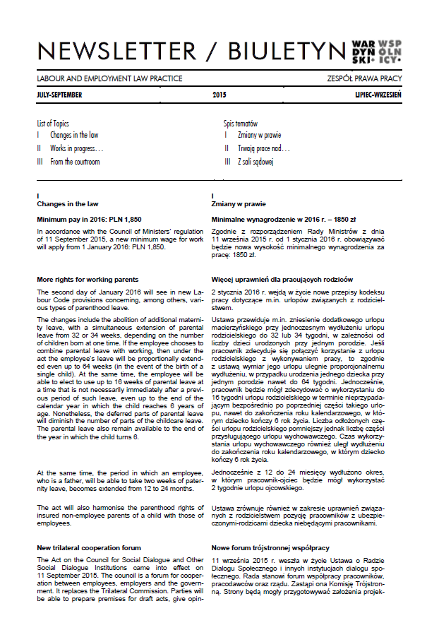 Biuletyn prawa pracy, lipiec - wrzesień 2015
